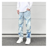 ripped irregular patchwork design denim jeans men casual zipper biker trousers jeans fashion streetwear hip hop pants joggers unique joggers style 3625