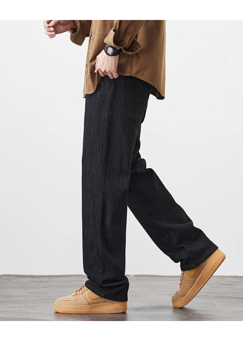 plus size 28 42 micro elastic jeans men classic fashion casual loose straight black denim jeans pant cityboy jeans long trousers unique jeans style 2144