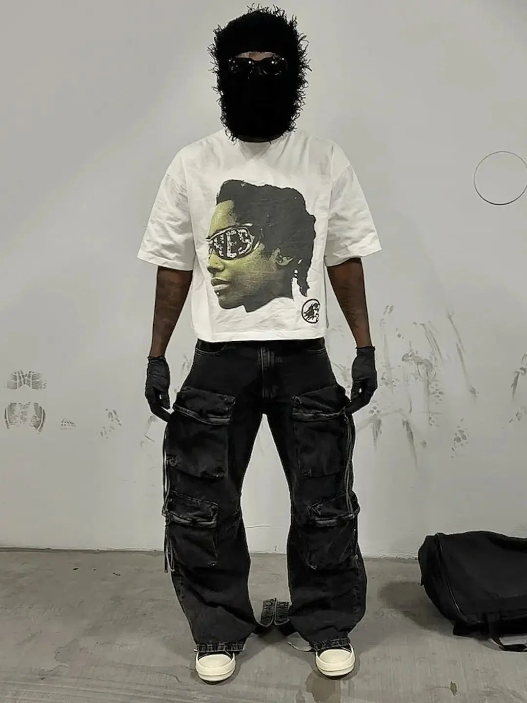 manga glitch panel shirt with fire blur and neon stroke