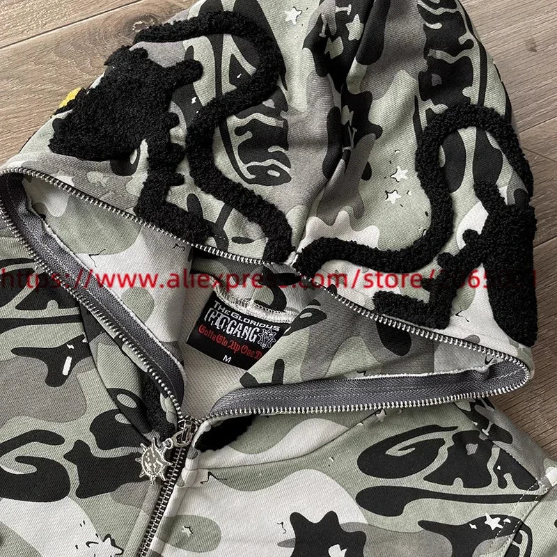 Towel Embroidered Cartoon Camouflage Glo Gang The Glory Full Zip Hoodi