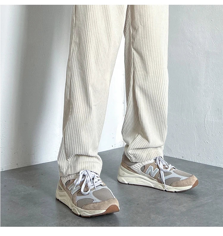 4 colors drawstring corduroy pants men fashion cotton casual pants men streetwear hip hop loose straight pants mens trousers unique default style 3742