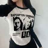 Harajuku Vintage print – Y2K Clothes Long Sleeve T Shirt Autumn Woman Black White Gra