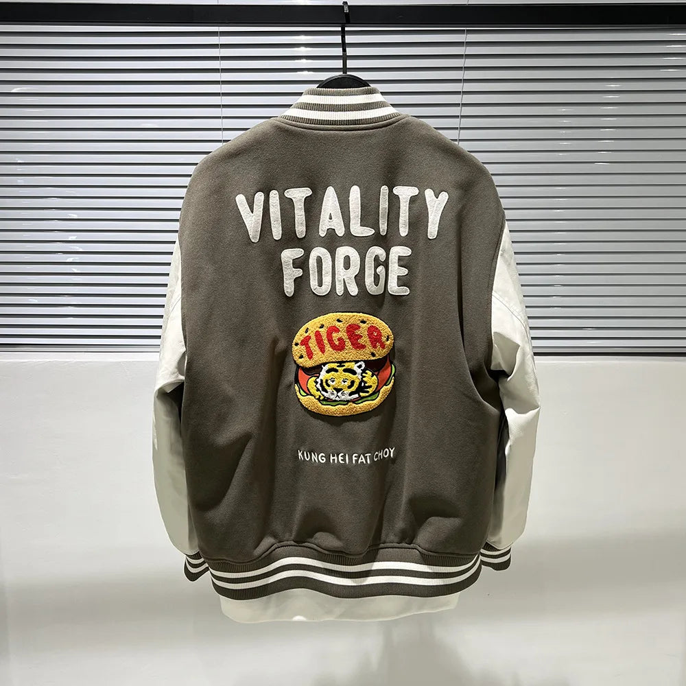 oversized fit featuring new luxury 2022 men beige embroidery tiger pu leather varsity coats jackets down coats cotton warm winter thicken a584 design – premium quality jacket for men
