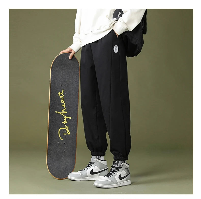 mens high street loose fit elastic waist pants winter warm fleece pants hip hop solid drawstring sportwear sweatpants joggers unique joggers style 1667