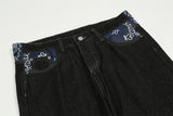 y2k retro sanskrit black jeans street casual pants punk male hip hop print loose harajuku mens straight pants ins hot sale unique jeans style 4776