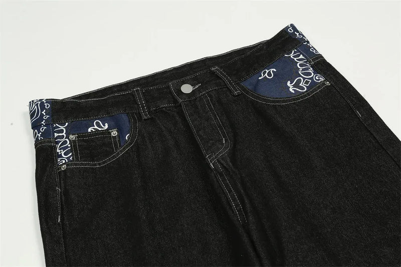 y2k retro sanskrit black jeans street casual pants punk male hip hop print loose harajuku mens straight pants ins hot sale unique jeans style 4776