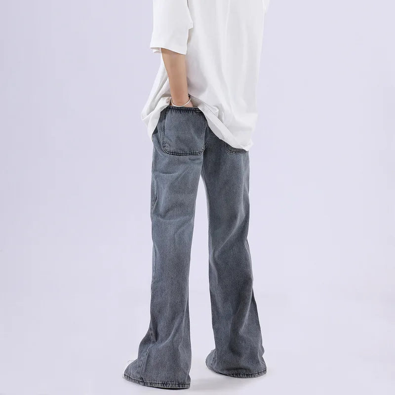 rainbowtouches mens washed jeans vintage high street gradient fashion trends zipper jeans loose straight long pant casual pants unique jeans style 3509