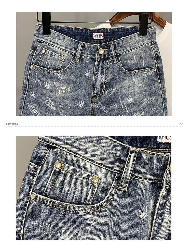 22 year denim shorts mens summer korean style printed korean style casual pants unique jeans style 1970