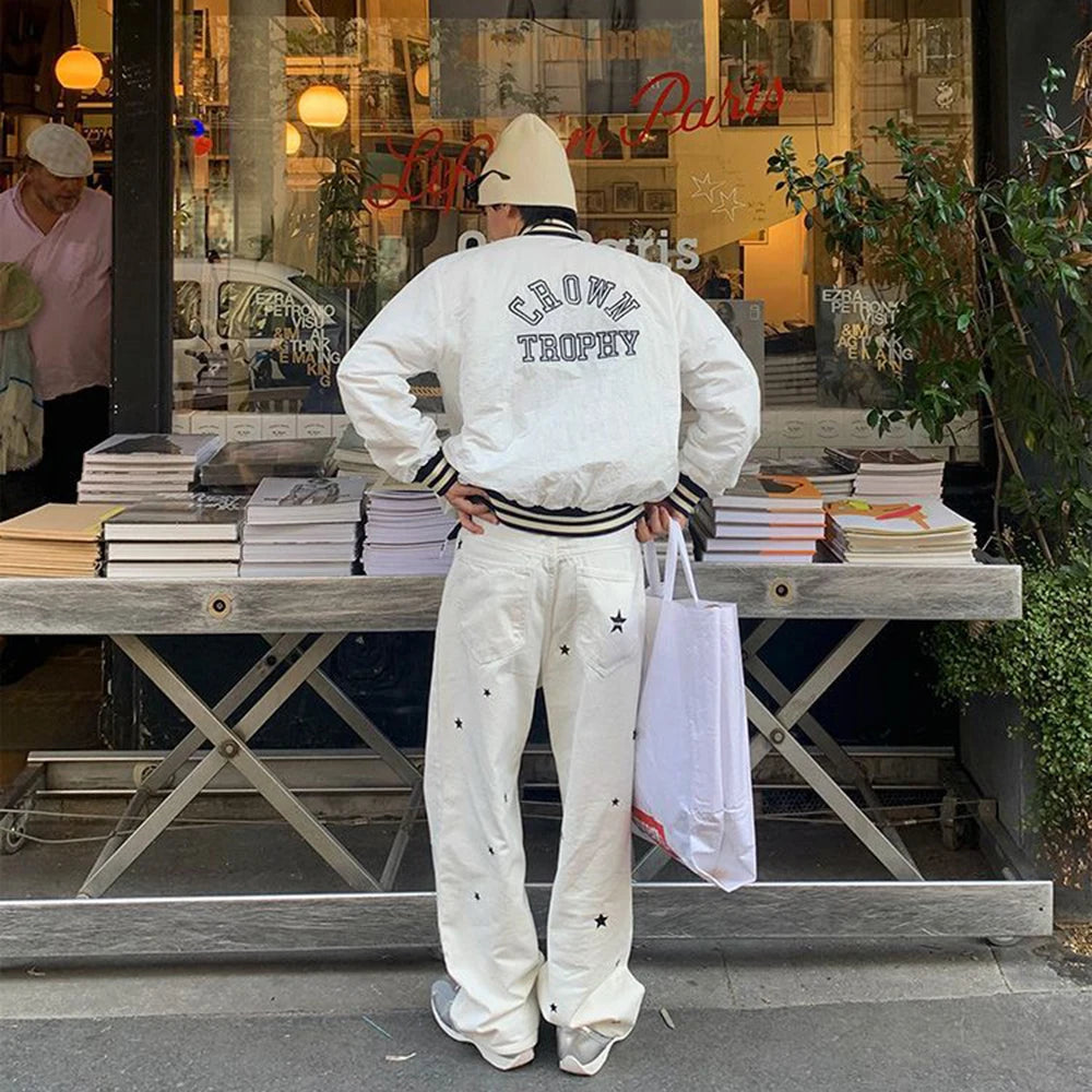 mens jeans stars embroidered cotton casual pants autumn streetwear fashion streetwear youth campus trousers mens clothing 2024 urban skinny jeans