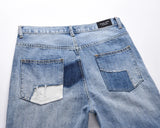 high street floral embroidery patchwork ripped blue jeans pants for male retro straight casual denim trousers oversized jean unique jeans style 1719
