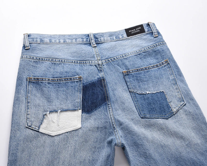 high street floral embroidery patchwork ripped blue jeans pants for male retro straight casual denim trousers oversized jean unique jeans style 1719