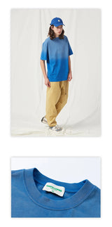 Spring Summer New Products Fried Color Wash Water Gradient Color Loose Short-sleeved Casual Basic Bottoming Round Neck