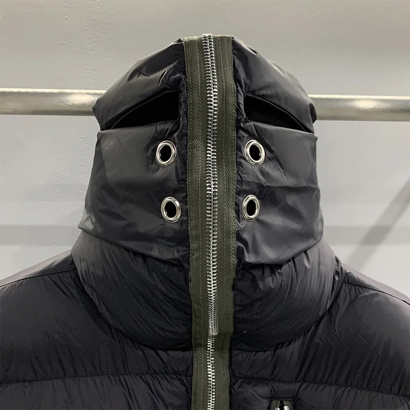 Winter Men's Down Jacket Coat Dark Style Shark Head Masked Zipper Goose Down Warm Regular Down Jacket Coat For Men And Women