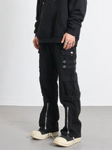 hip hip pants men bottom zipper cargo pants streetwear side pockets harajuku joggers unisex baggy loose straight cotton trousers streetwear sweatpants