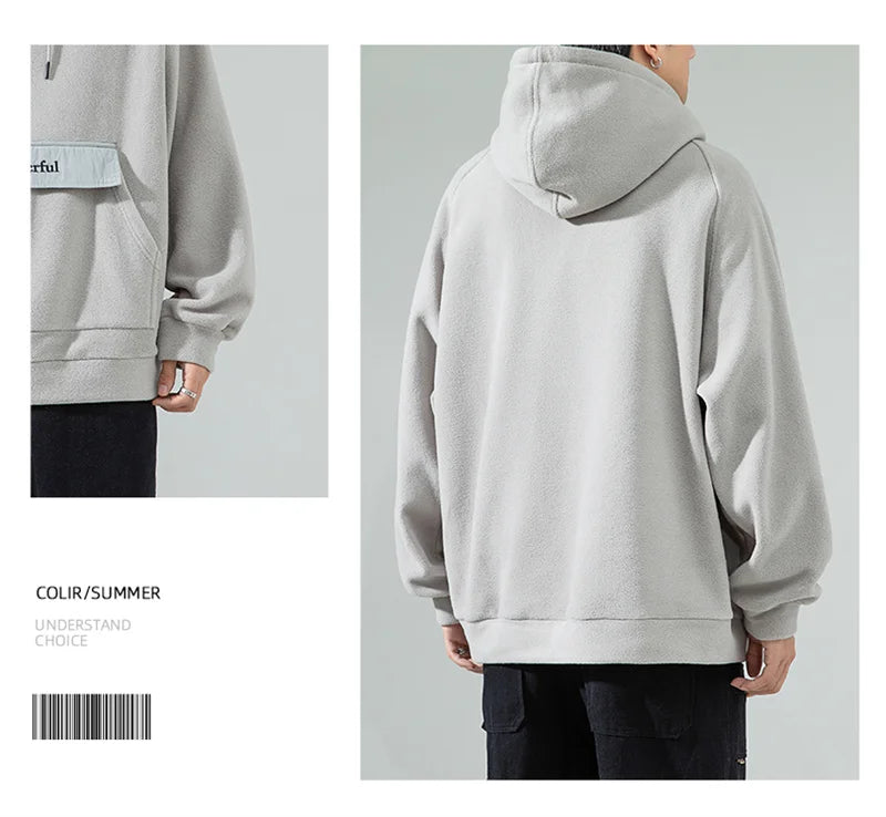 Autumn Polar Fleece Half Turtleneck Hoodies For Men Y2K Vintage Windproof Hooded Sweatshirts Casual Streetwear Pullover