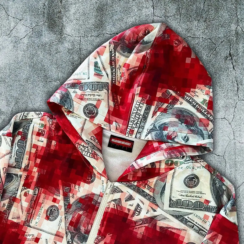 American Street Dark Style Printed Oversized Hoodie Men Y2K Hip Hop Ro
