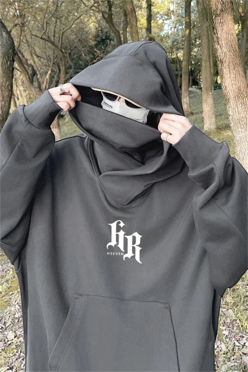 Autumn Ninja Neck Streetwear Hoodies Men Fleece Goth Letter Hip Hop Ho