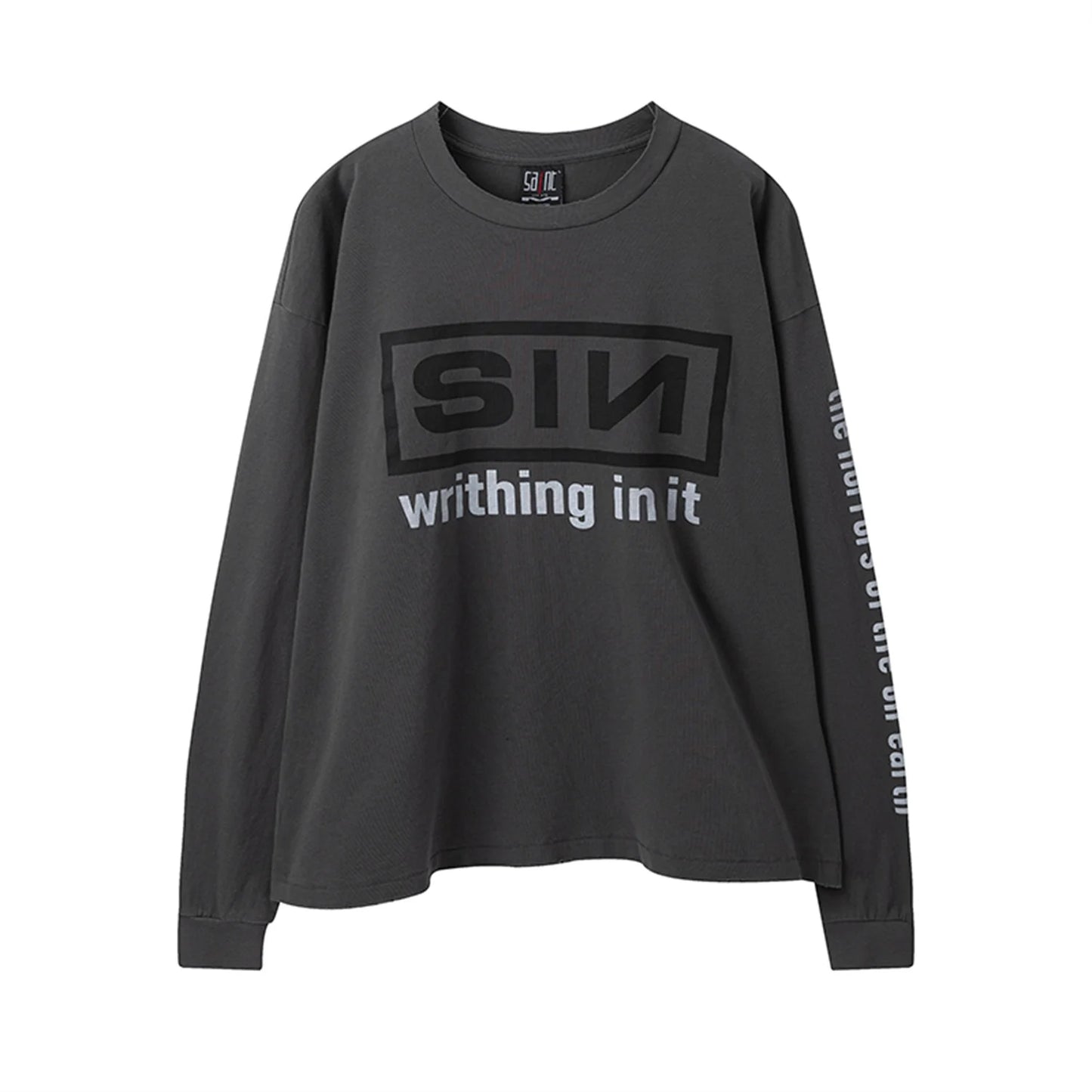 grunge aesthetic print tee featuring summer retro vintage sin print high street distressed worn cotton casual loose long sleeve t shirt pullover