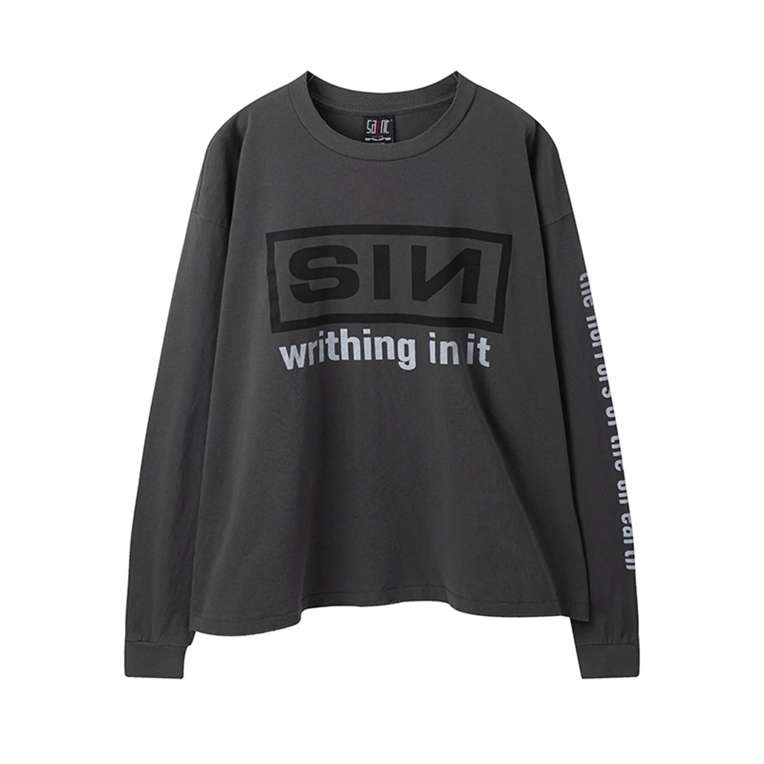 grunge aesthetic print tee featuring summer retro vintage sin print high street distressed worn cotton casual loose long sleeve t shirt pullover