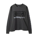 grunge aesthetic print tee featuring summer retro vintage sin print high street distressed worn cotton casual loose long sleeve t shirt pullover