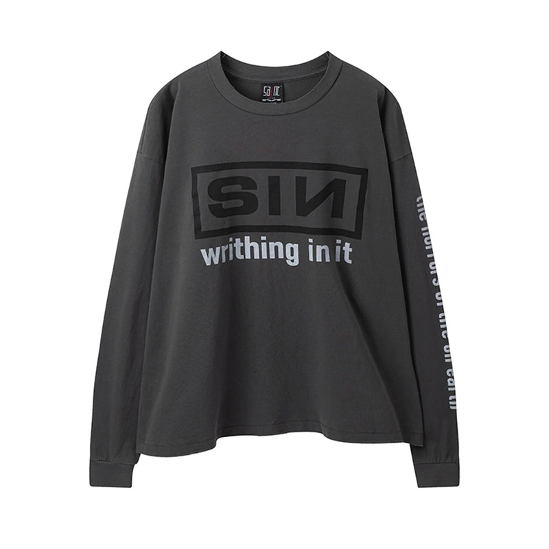 grunge aesthetic print tee featuring summer retro vintage sin print high street distressed worn cotton casual loose long sleeve t shirt pullover