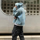 Mens Autumn Winter Fashion Denim Washed Distressed Retro Hoodie Gender