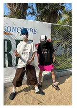 summer japanese outdoor functional style wide leg cropped pants for men and women loose workwear design quick drying shorts y2k unique shorts style 2087