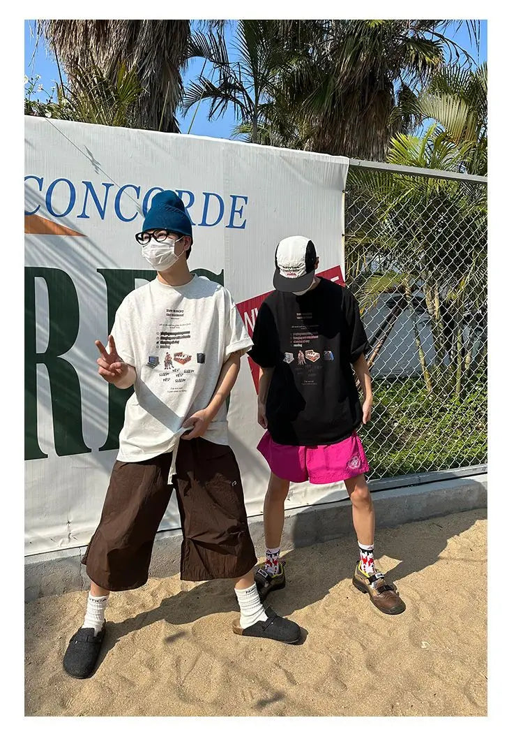 summer japanese outdoor functional style wide leg cropped pants for men and women loose workwear design quick drying shorts y2k unique shorts style 2087