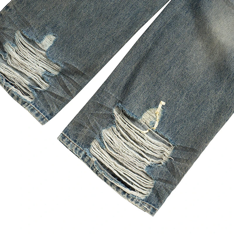 hi street vintage baggy jeans men retro blue loose straight denim pants distressed ripped dirty jeans trouser hip hop streetwear stacked flare jeans