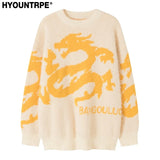 hip hop knitted sweater men winter o neck anime chinese dragon pattern pullover streetwear casual loose sweater jumper knitwear oversized graphic print design, urban wear with bold artwork, high quality cotton pullover