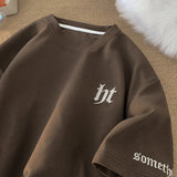 Glitchcore Aesthetic drop – 2024 Summer Letter Embroidered Waffle T Shirt Mens Y2K Vinta