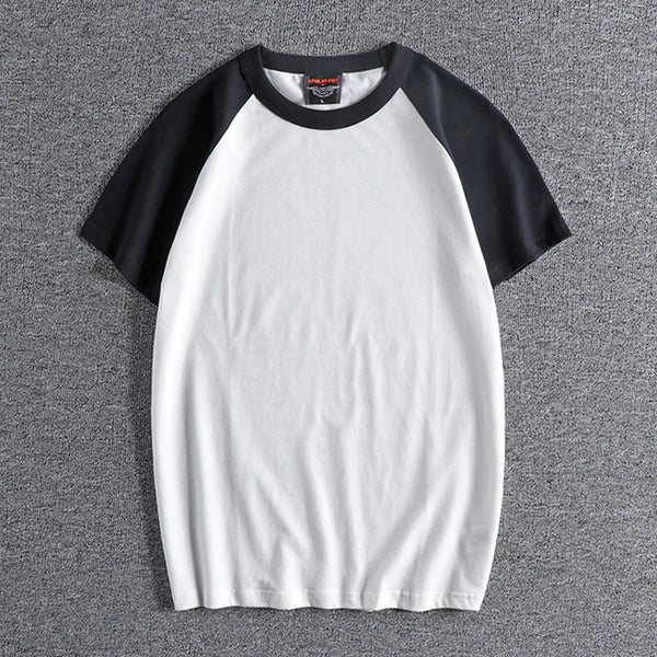 Glitchcore Anime panel – Summer Short Sleeved Mens New Retro Stitching Contrast Color