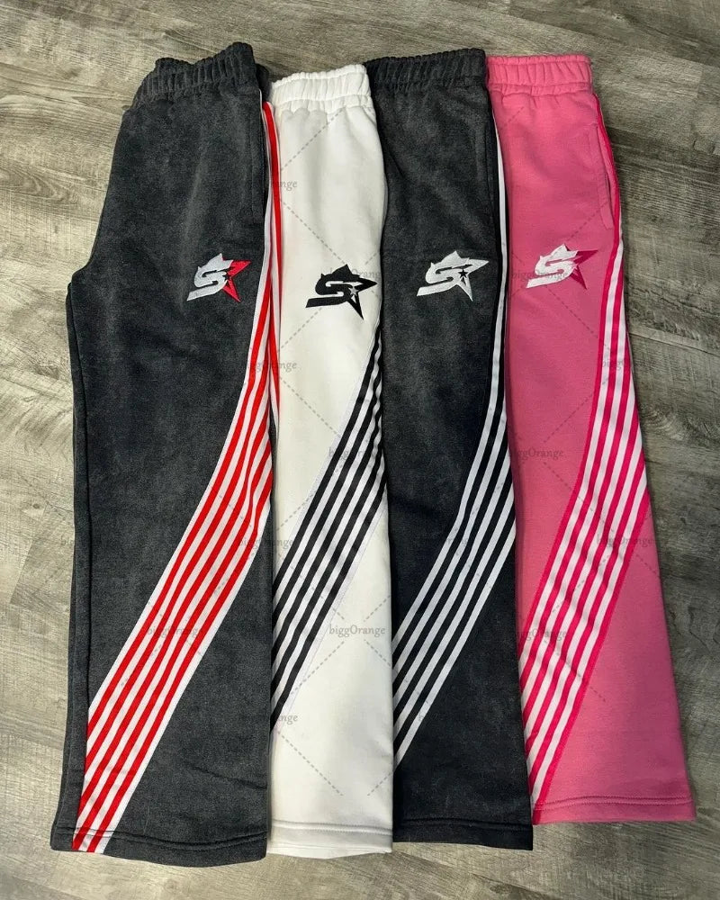 hip hop trendy brand streetwear high street retro striped baggy sweatpants men y2k harajuku drawstring wide leg casual trousers unique joggers style 2677