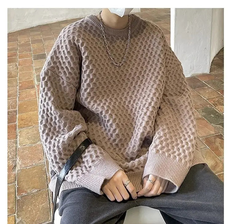 minimalist knit jumper, daily wear essential, trendy urban fashion top for men, layered streetwear look