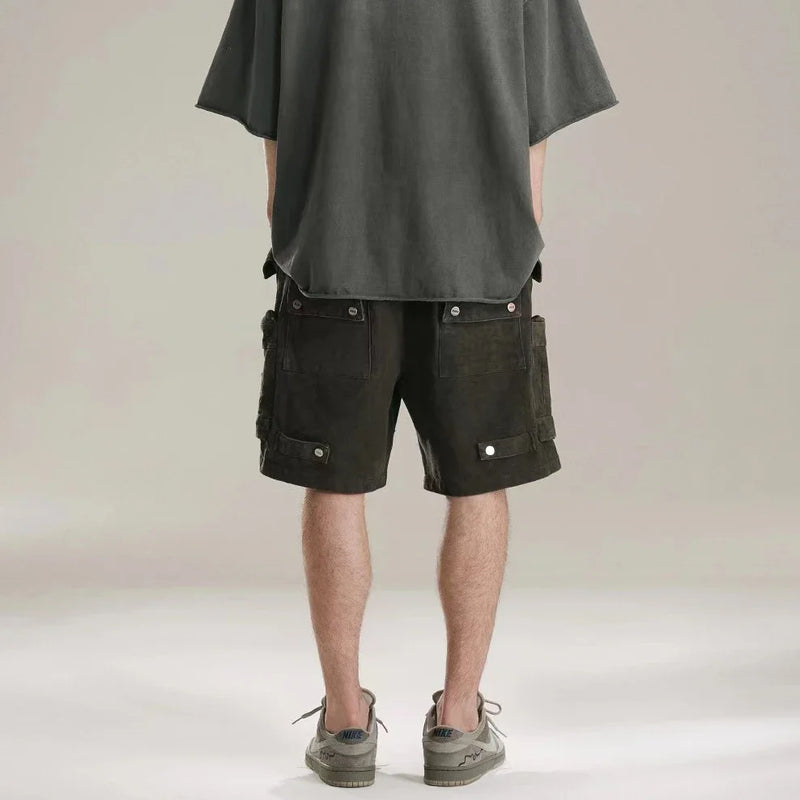 heavy industry tie dyed canvas washed shell shorts for men and women wide leg baggy cargo short oversize loose knee length pants 1 unique cargo style 84