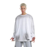 Vaporwave Barcode glitch – Mens Streetwear Hole Washed Cotton Long Sleeve Loose Casual