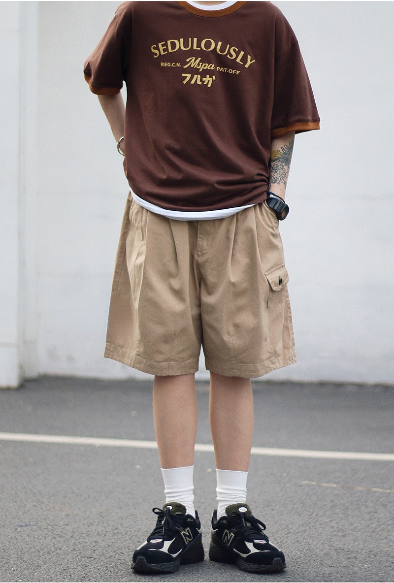 2023 Summer Retro Casual Overalls Japanese Loose All-match Casual Shorts Men Boutique Clothing Clothes for Teenagers SimpleStyle