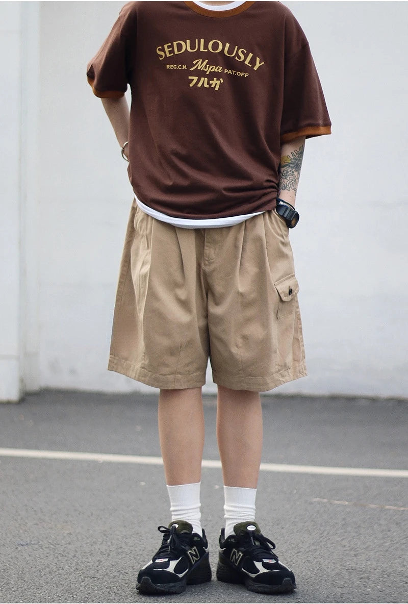 2023 Summer Retro Casual Overalls Japanese Loose All-match Casual Shorts Men Boutique Clothing Clothes for Teenagers SimpleStyle