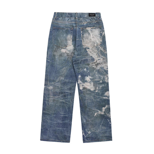 y2k hip hop laser printed hole casual loose jeans pants for men and women straight patchwork oversized baggy denim trousers denim street jeans