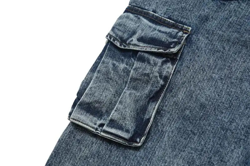 fashion loose streetwear cargo denim jeans unisex casual multi pocket wide legs jean pants hip hop joggers mens baggy jeans unique joggers style 2978