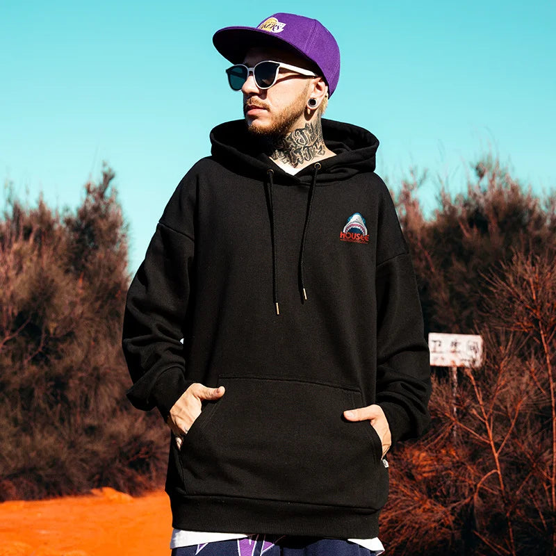 New In Anime Shark Graphic Printed Hooded Sweatshirts Men Hip Hop Fash