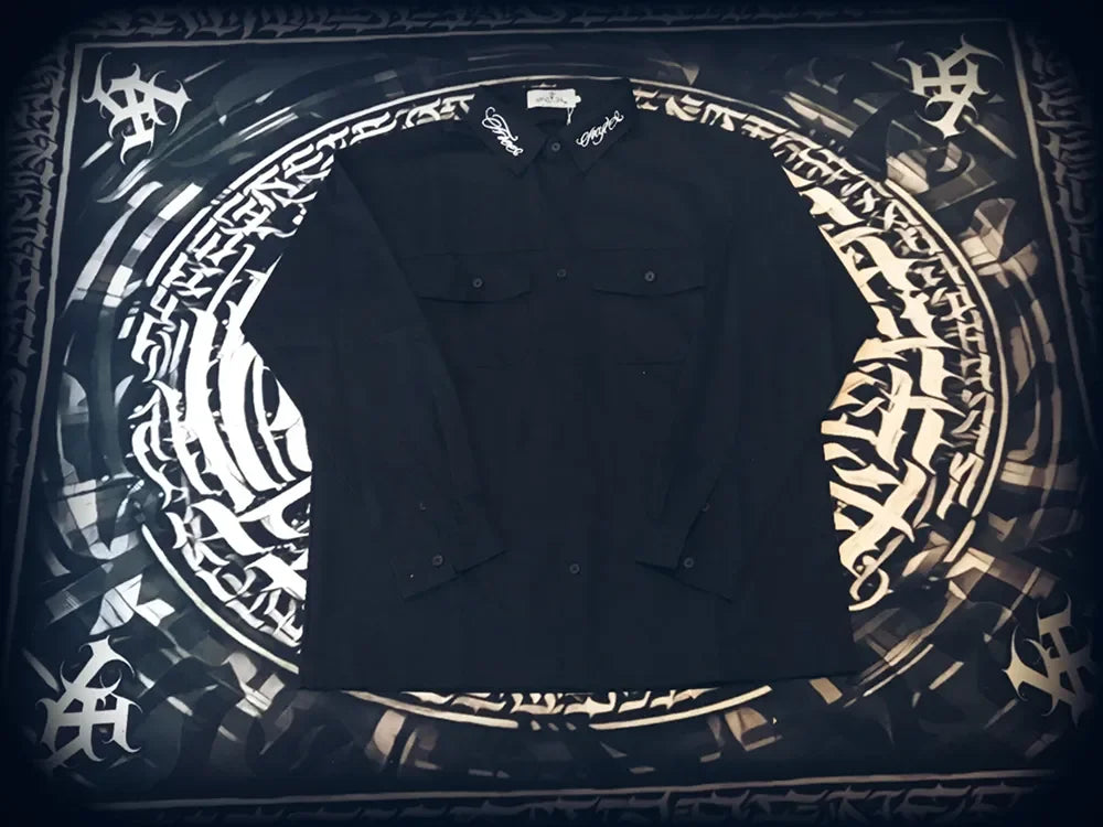 Neck Letter Embroidery Vintage Black Shirts for Men and Women Lapel Streetwear Baggy Camisas Y2k Ropa Hombre Casual Clothing