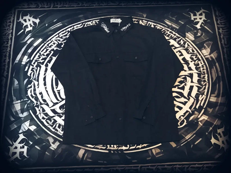 Neck Letter Embroidery Vintage Black Shirts for Men and Women Lapel Streetwear Baggy Camisas Y2k Ropa Hombre Casual Clothing