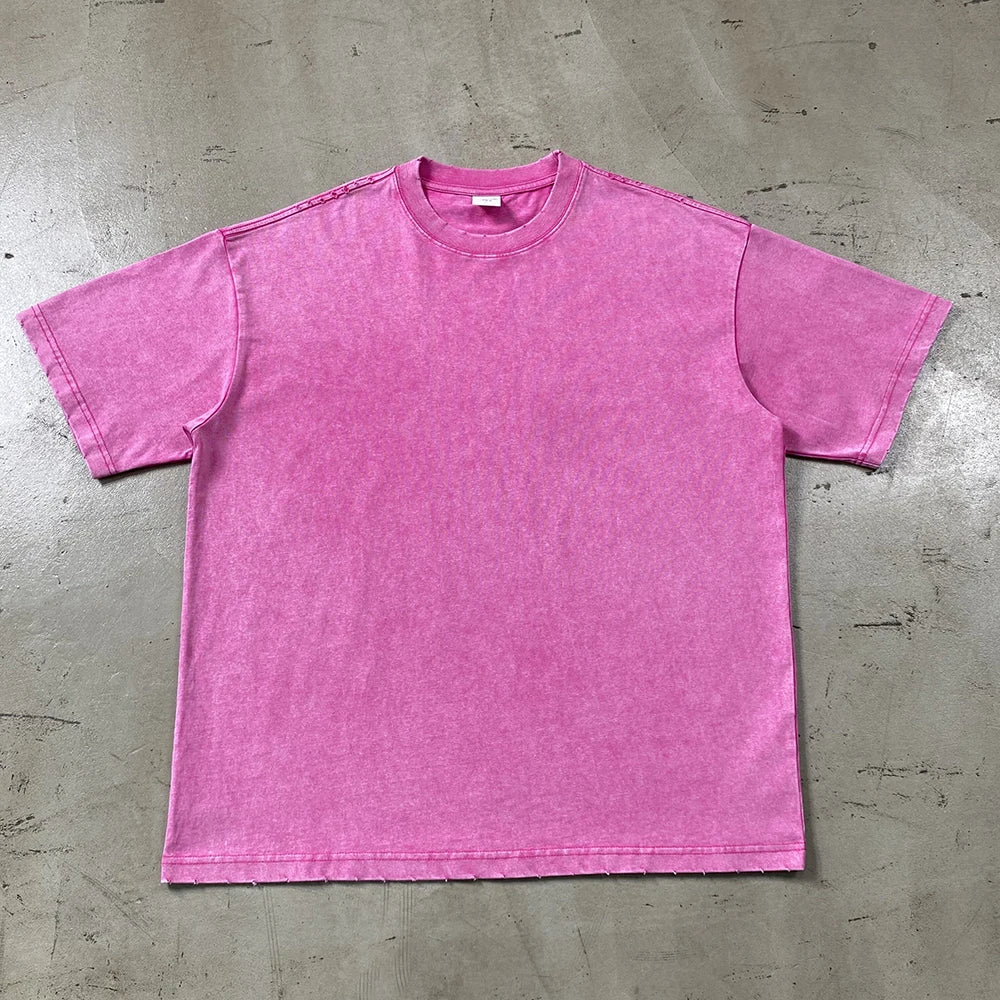 2024 Wax Dyed Vintage Tshirts Distressed Washing Edge Grinding cotton Tshirt for Mens European and American Short Sleeves Tees