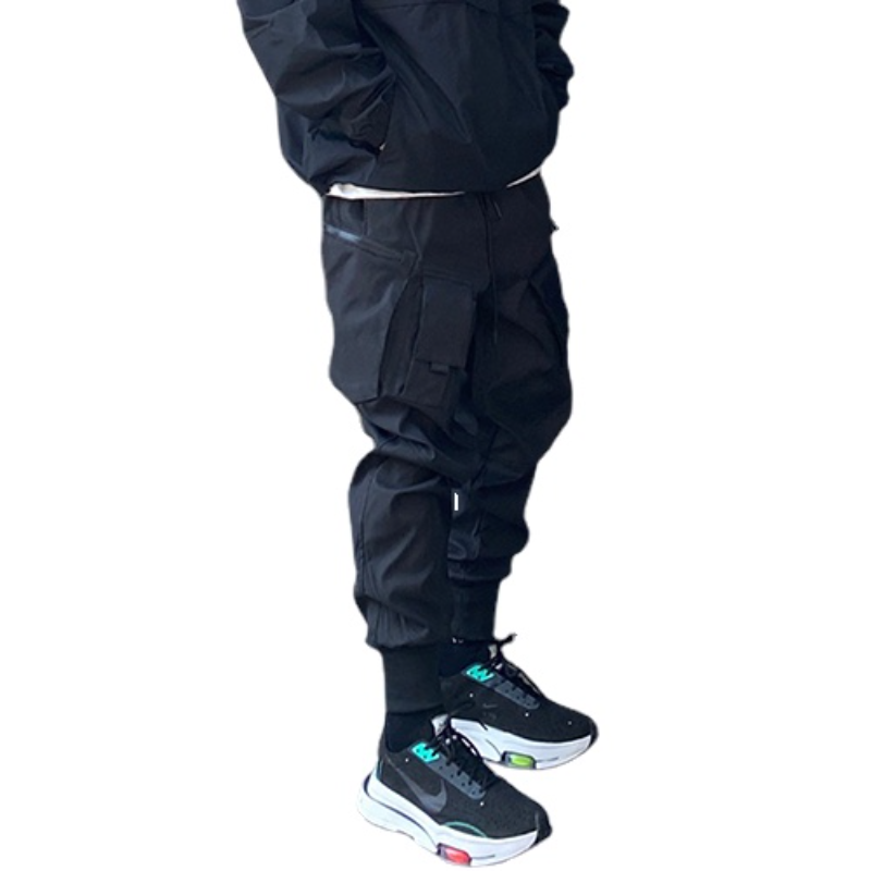 men cargo harem pants casual elastic waist trousers with pockets streetwear hip hop loose fit ankle drawstring sweatpant jogger unique joggers style 3414
