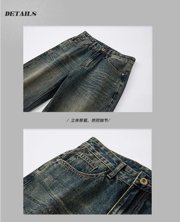 mens streetwear fashion loose casual plus size straight wide leg denim baggy jeans pants boyfriend jeans trousers unique jeans style 2935