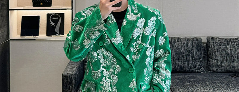 men sequin embroidery velvet loose casual 2 pieces suits blazers jacket pant sets stage party dress suits performance costumes unique default style 2839