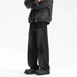 autumn mens high street pleated straight pants korean fashion elastic waist pockets trousers y2k vintage pantalones hombre clean everyday pants