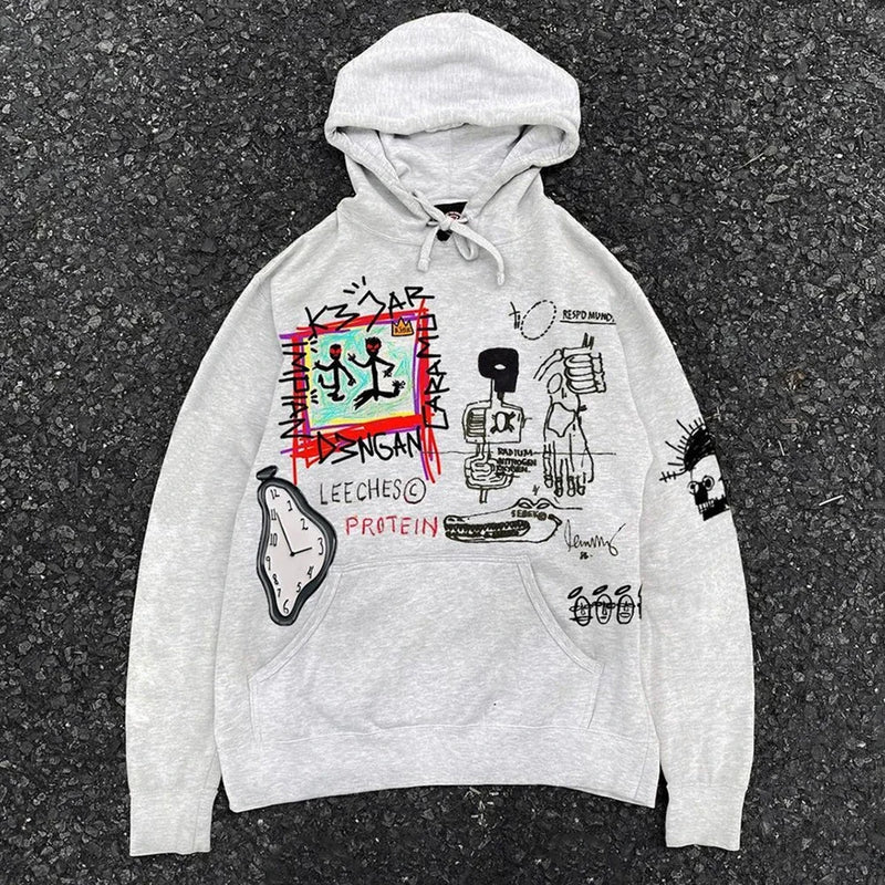 Y2K Retro College Style Hoodie Male And Female Couple Outfit Line Draw