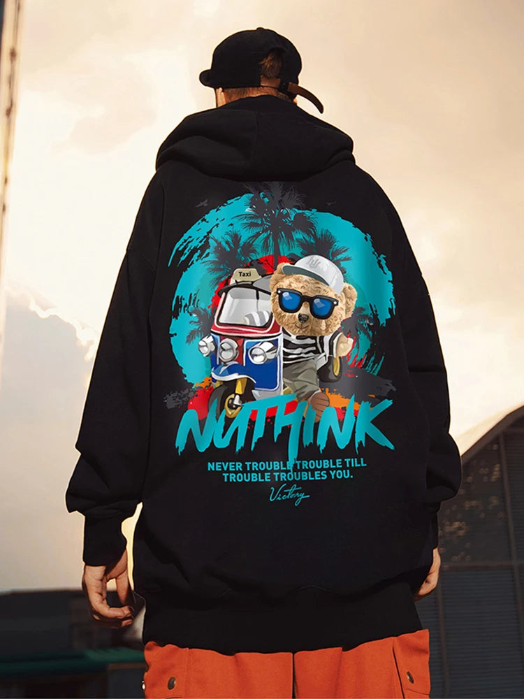 Funny Vacation Bear Graphic Printed Hoodies For Men Streetwear Hip Hop